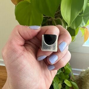 Sterling Silver and Black Stone Square Geometric Ring - sz 5.5
